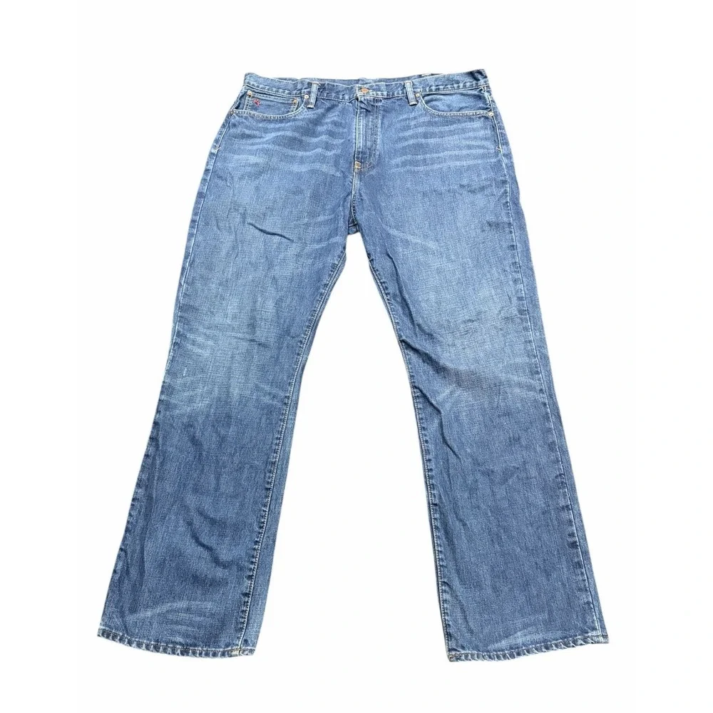 Polo Ralph Lauren Vintage 67 Jeans 40x32 Blue Straight Leg RL Logo Distressed